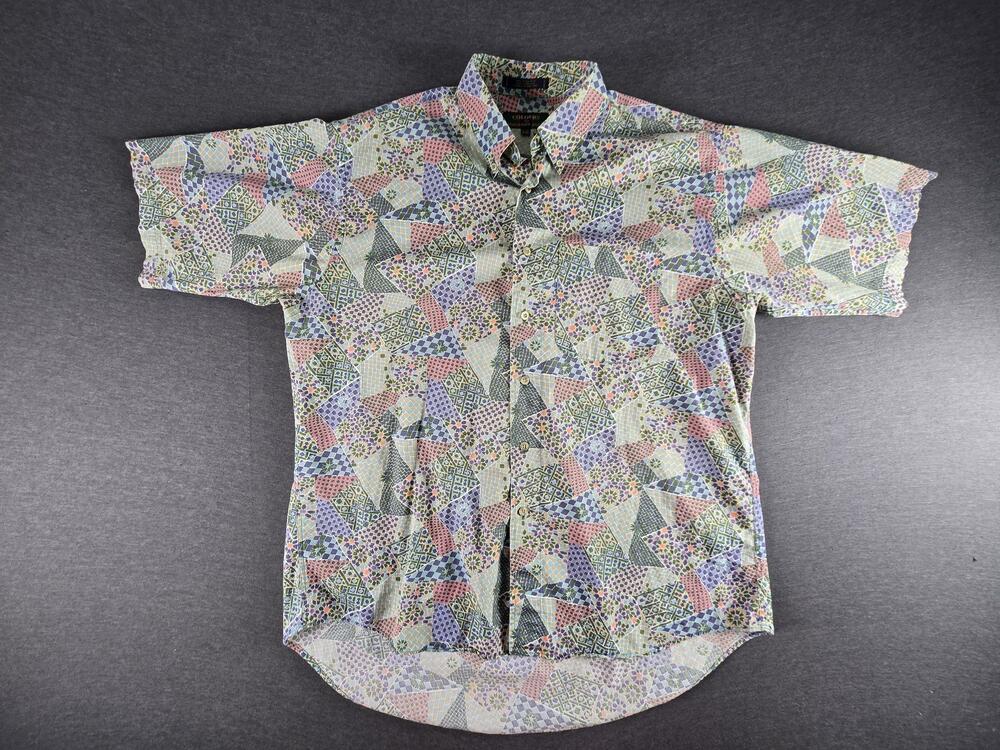 Vintage Colours By Alexander Julian Shirt Mens Large Multicolor Geo Button Up